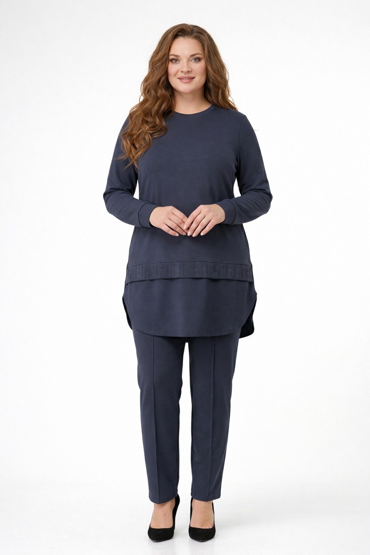 Kadın Bluz Pantolon Takım  BGL-ST05424 İNDİGO - M