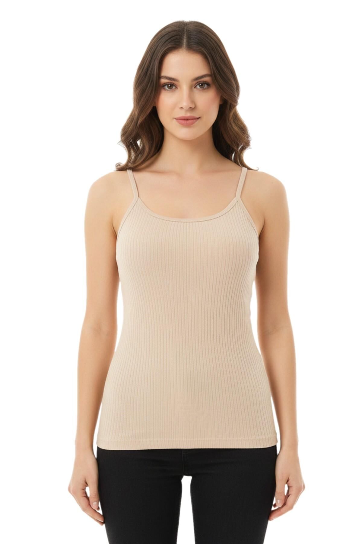 Kadın İp Askılı Renkli Kaşkorse Atlet BGL-ST05185 TEN - S/M