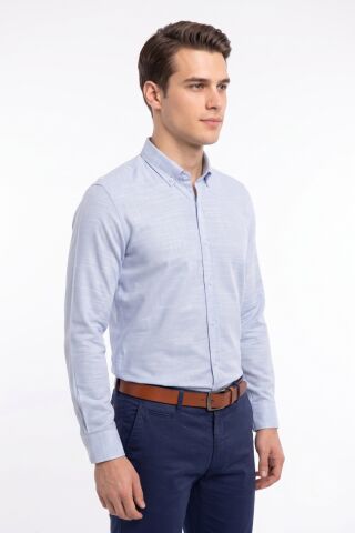 Erkek Slim Fitt Uzun Kol % 100 Pamuk Gömlek BGL-ST05627 MAVİ - 2XL