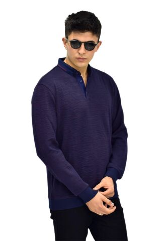 Erkek Polo Yaka Sweatshirt R2253 BGL-ST03200 SİYAH - M