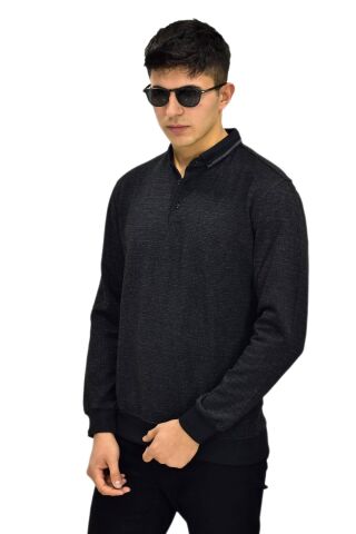 Erkek Polo Yaka Sweatshirt R2253 BGL-ST03200 SİYAH - M