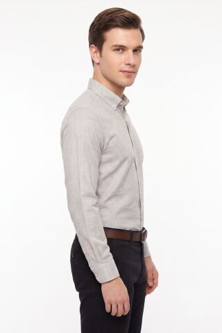 Erkek Slim Fitt Uzun Kol % 100 Pamuk Gömlek BGL-ST05627 BEJ - S