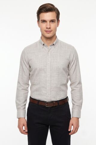 Erkek Slim Fitt Uzun Kol % 100 Pamuk Gömlek BGL-ST05627 BEJ - M