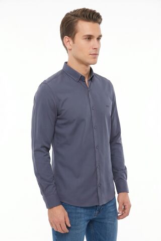 Erkek Spor Slim Fit Uzun Kol Likralı Gömlek BGL-ST05465 FÜME - XL