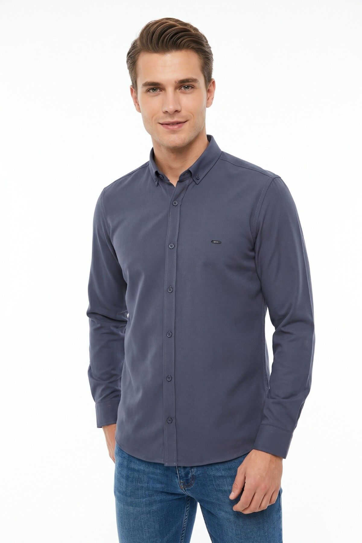 Erkek Spor Slim Fit Uzun Kol Likralı Gömlek BGL-ST05465 FÜME - 2XL
