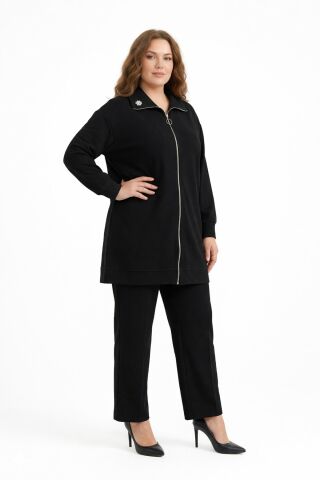 Kadın Fermuarlı Tunik Pantolon Takım  BGL-ST05427 KAHVE - 42
