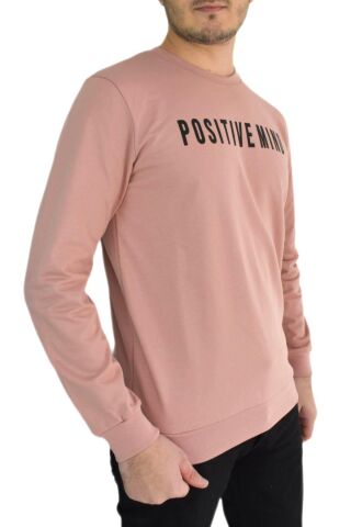 Erkek Sıfır Yaka Posıtıve Yazılı Sweat BGL-ST01721 PUDRA - XL