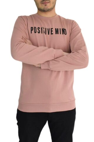Erkek Sıfır Yaka Posıtıve Yazılı Sweat BGL-ST01721 PUDRA - XL
