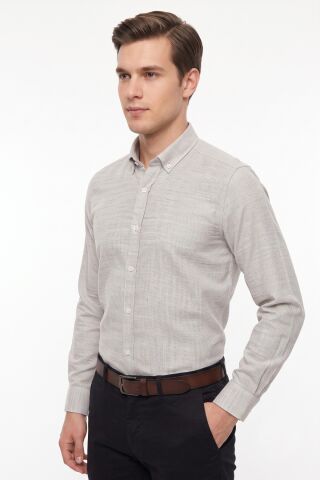 Erkek Slim Fitt Uzun Kol % 100 Pamuk Gömlek BGL-ST05627 BEJ - XL