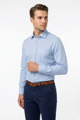 Erkek Büyük Beden Klasik Tek Cepli Uzun Kol Gömlek 4049 BGL-ST05527 MAVİ - 4XL