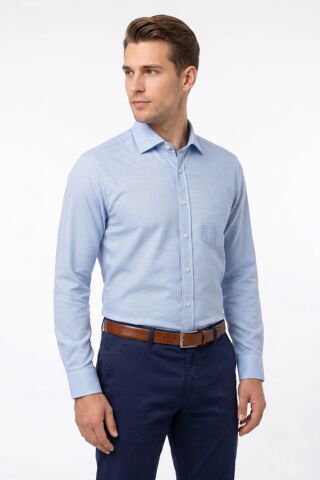 Erkek Büyük Beden Klasik Tek Cepli Uzun Kol Gömlek 4049 BGL-ST05527 MAVİ - 4XL