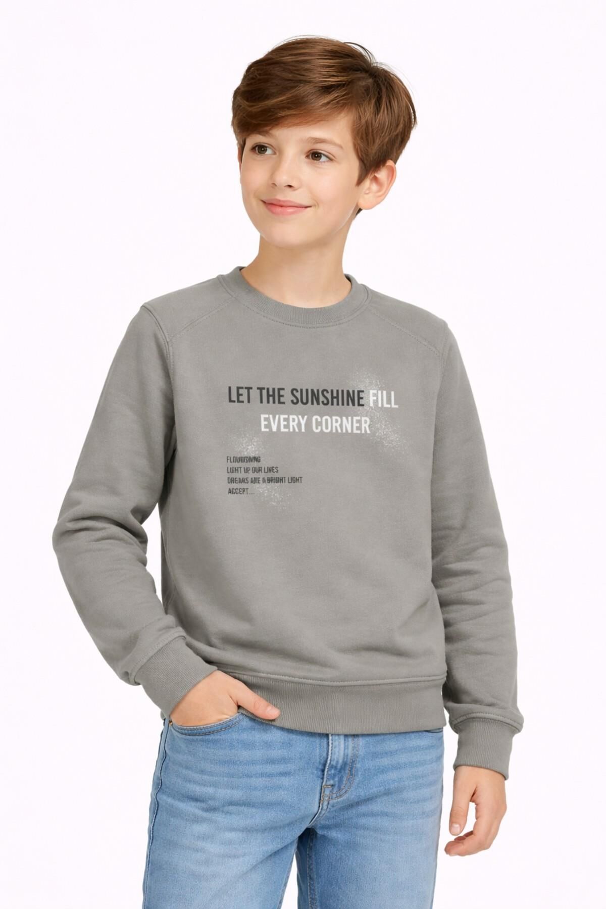 Erkek Çocuk Önü Arkası Baskılı Sweatshirt BGL-ST05231 GRİ - 16 YAŞ