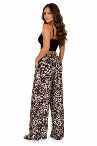 Kadın Emprime Bol Paçalı Lastikli Bağcıklı Pantolon BGL-ST04626 A.KAHVE - S