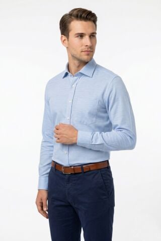 Erkek Büyük Beden Klasik Tek Cepli Uzun Kol Gömlek 4049 BGL-ST05527 MAVİ - 5XL