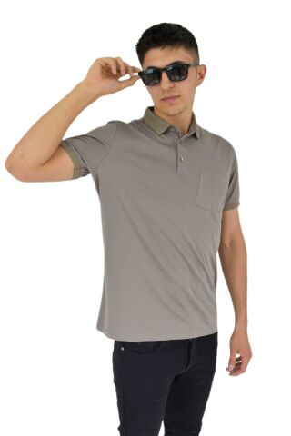 Erkek Polo Yaka Cepli Tişört R6270 BGL-ST02888 VİZON - M