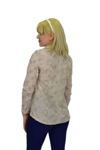 Kadın Brodeli Taşlı Bluz BGL-ST03720 BEJ - 42