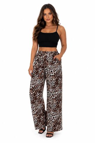 Kadın Emprime Bol Paçalı Lastikli Bağcıklı Pantolon BGL-ST04626 A.KAHVE - M