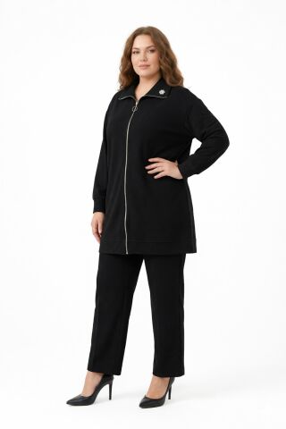 Kadın Fermuarlı Tunik Pantolon Takım  BGL-ST05427 SİYAH - 42