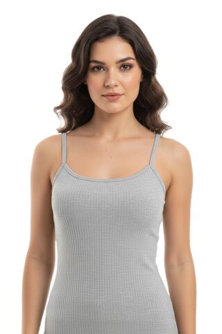 Kadın İp Askılı Renkli Kaşkorse Güpürlü Atlet BGL-ST05184 GRİ - S/M