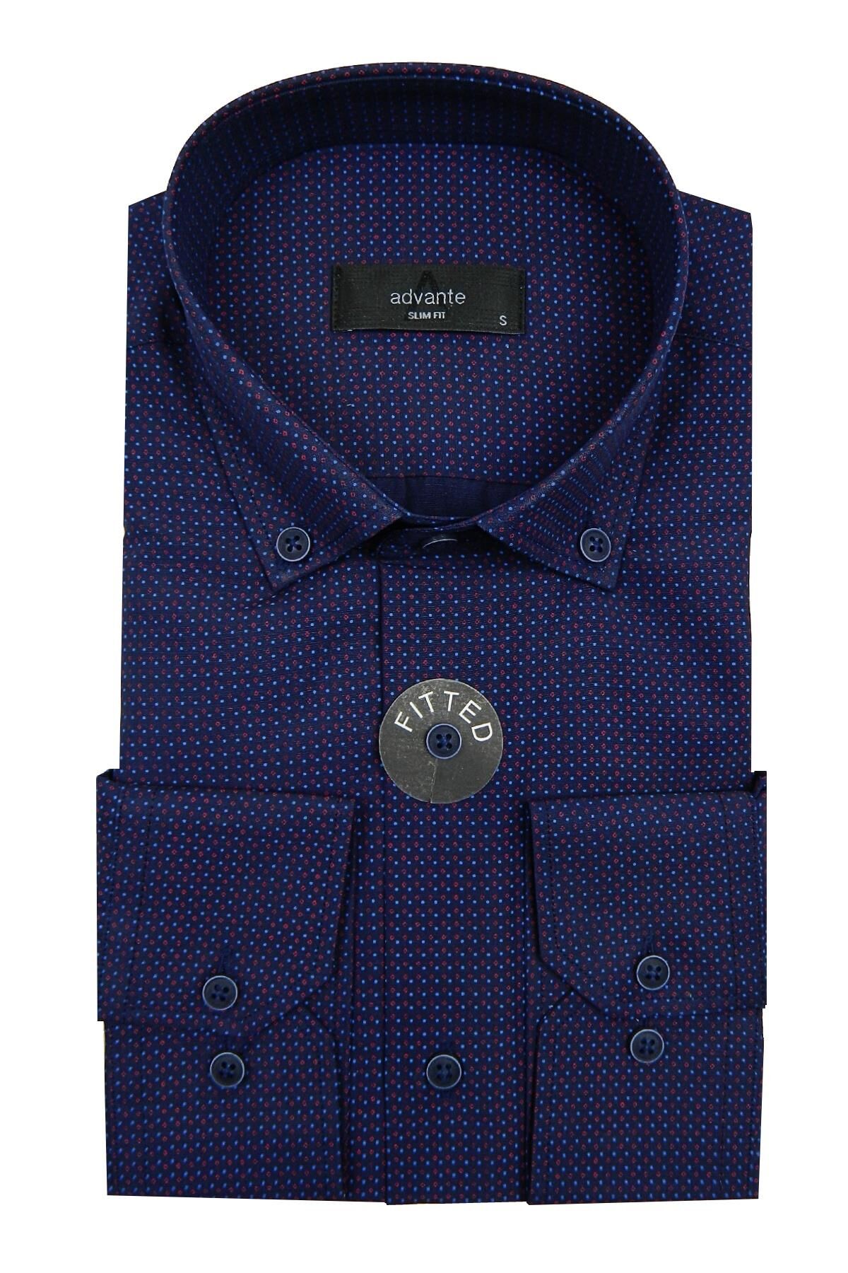 Erkek Slim Fit Puantiyeli Gömlek Bgl-st00161 LACİVERT - S