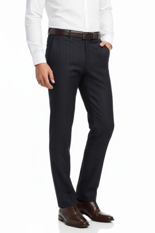 Erkek Regular Fit Çizgili  Kumaş Pantolon Likra Kumaş BGL-ST05037 SİYAH - 46
