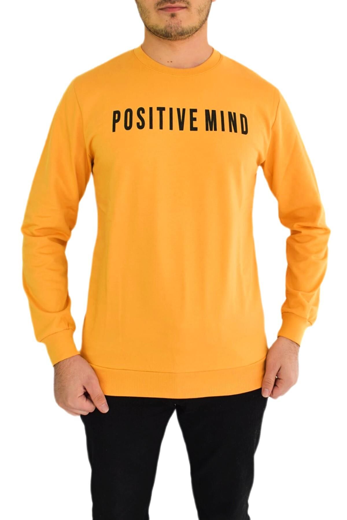 Erkek Sıfır Yaka Posıtıve Yazılı Sweat BGL-ST01721 SAFRAN - XL