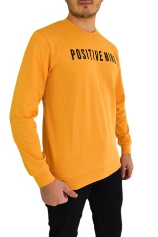 Erkek Sıfır Yaka Posıtıve Yazılı Sweat BGL-ST01721 SAFRAN - XL
