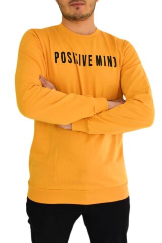 Erkek Sıfır Yaka Posıtıve Yazılı Sweat BGL-ST01721 SAFRAN - XL