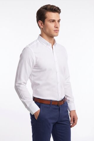 Erkek Slim Fitt Uzun Kol Petek Dokulu Gömlek BGL-ST05628 BEYAZ - M