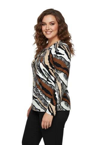 Kadın Baskılı Yaka Bağlamalı Bluz BGL-ST05100 A.KAHVE - L