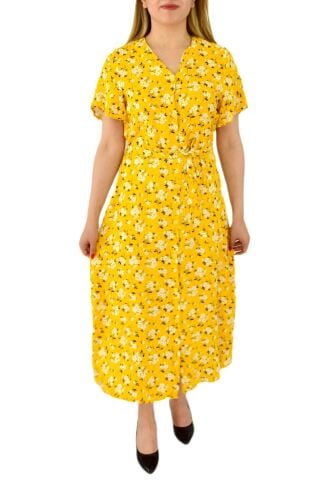 Kadın Çiçekli Kısa Kol Dügmeli Elbise BGL-ST03034