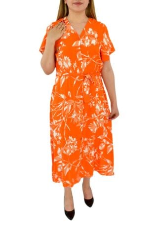 Kadın Çiçekli Kısa Kol Dügmeli Elbise BGL-ST03034