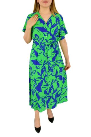 Kadın Çiçekli Kısa Kol Dügmeli Elbise BGL-ST03034