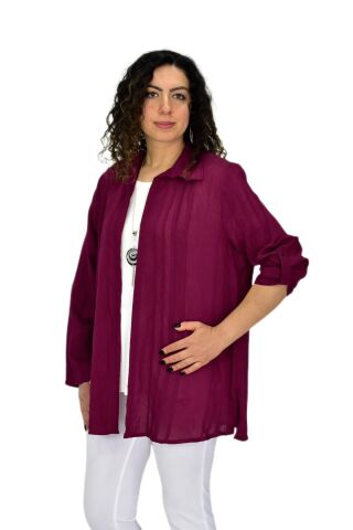 Kadın Gömlek Tişöt 2 Li Kombin Takım BGL-ST04660 BORDO - XL