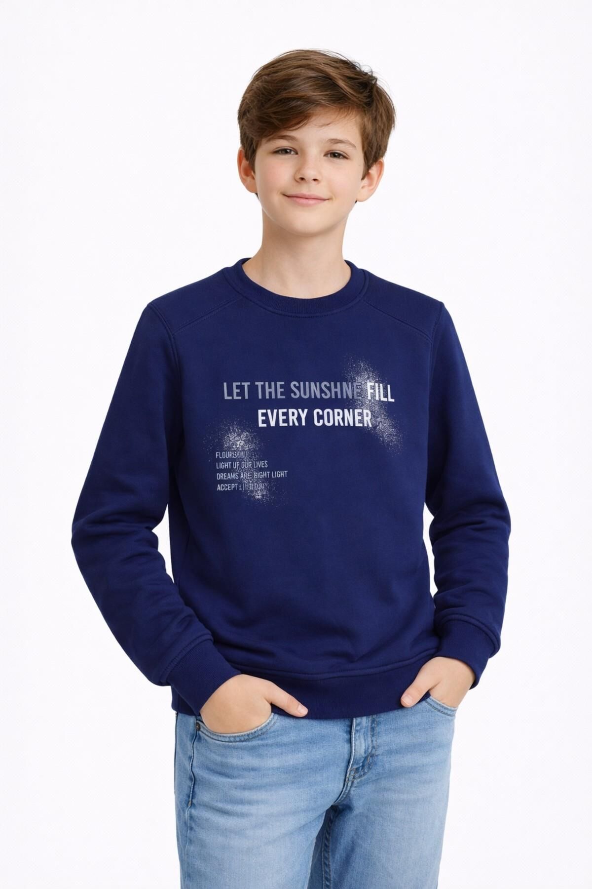 Erkek Çocuk Önü Arkası Baskılı Sweatshirt BGL-ST05231 LACİVERT - 16 YAŞ