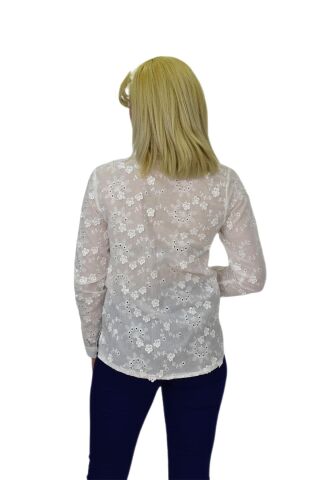 Kadın Brodeli Taşlı Bluz BGL-ST03720 BEYAZ - 40