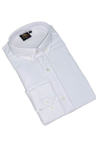Erkek Slim Fitt Uzun Kol Petek Dokulu Gömlek BGL-ST05628 BEYAZ - XL