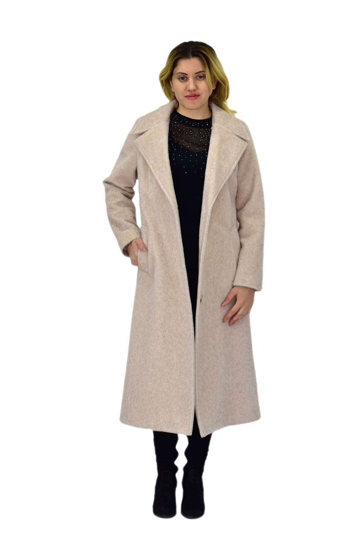 Kadın Bej Uzun Kaşe Kaban BGL-ST04115 BEJ - 44