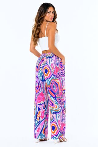 Kadın Emprime Bol Paçalı Lastikli Bağcıklı Pantolon BGL-ST04626 PEMBE - M