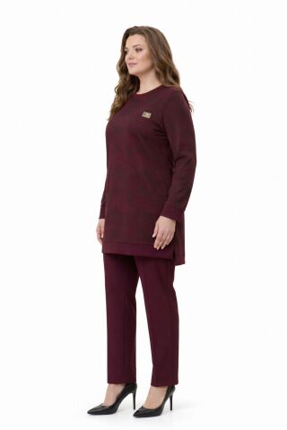Kadın Gölge Desen Tunik Pantolon Takım  BGL-ST05430 BORDO - L