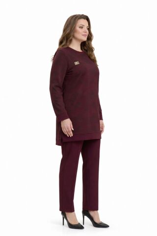 Kadın Gölge Desen Tunik Pantolon Takım  BGL-ST05430 BORDO - L