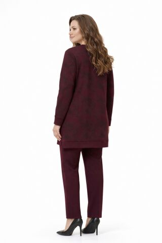 Kadın Gölge Desen Tunik Pantolon Takım  BGL-ST05430 BORDO - L