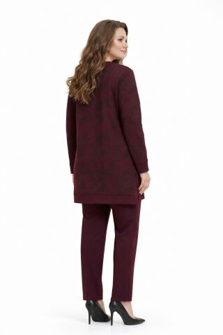 Kadın Gölge Desen Tunik Pantolon Takım  BGL-ST05430 BORDO - L