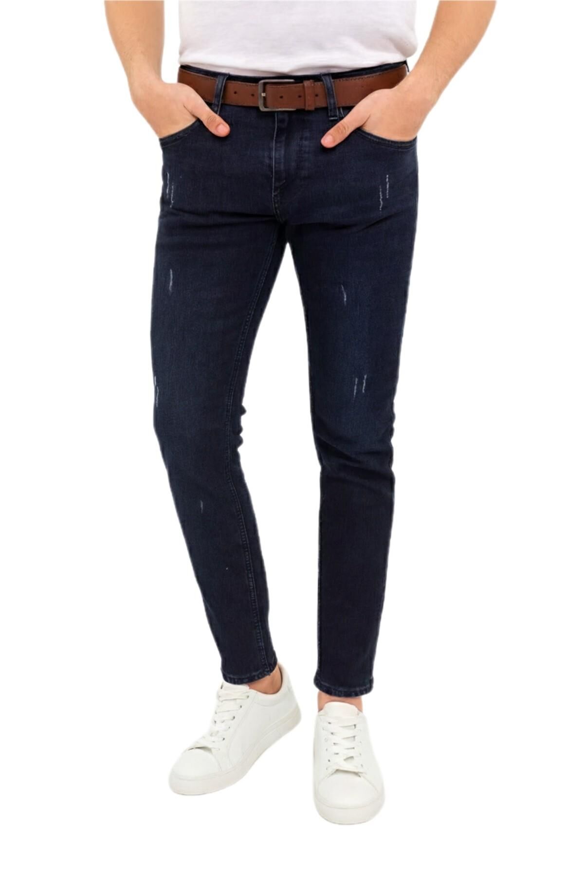 Erkek Silim Fit Jeans Tırnak Eskitme Model Pantolon 311 BGL-ST04975 LACİVERT - 33/34