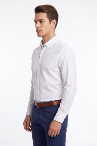 Erkek Slim Fitt Uzun Kol Petek Dokulu Gömlek BGL-ST05628 BEYAZ - 2XL