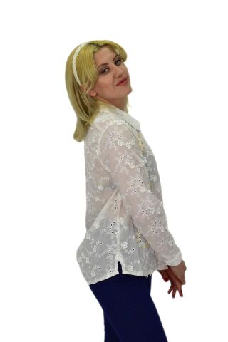 Kadın Brodeli Taşlı Bluz BGL-ST03720 BEYAZ - 44