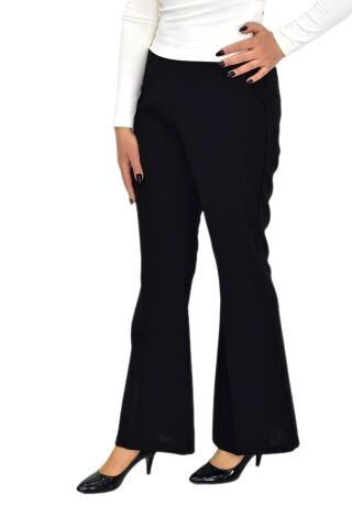 Kadın İspanyol Paça Beli Lastikli Kumaş Pantolon BGL-ST04321 SİYAH - 50