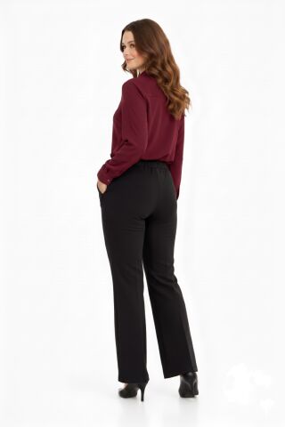 Kadın İspanyol Paça Beli Lastikli Kumaş Pantolon BGL-ST04321 SİYAH - 50