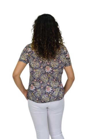 Kadın Kısa Kol Baskılı Bluz BGL-ST04689 FÜME - M