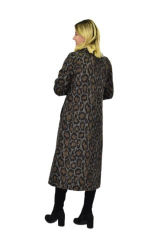 Kadın Leopar Desenli Uzun Kaşe Kaban BGL-ST04114